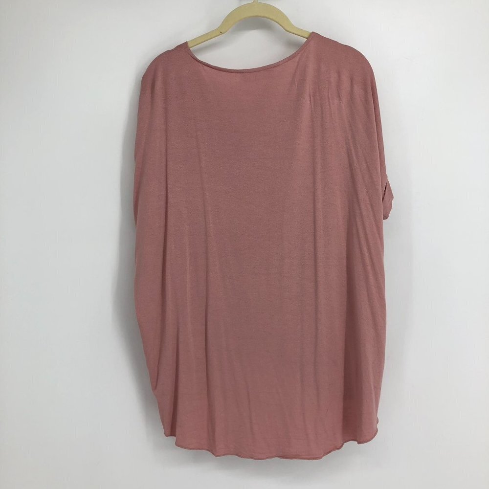 Excuse Me I Have To Go Be Awesome pink flowy short sleeve surplice  wrap top S - Picture 3 of 13